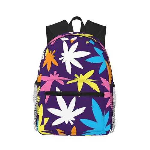 Bright Colorful Weed Pattern Print Lightweight And Comfortable Duffel Bag, Casual Daypack, Multipurpose Backpack