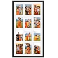 QUTREY 12 Opening Collage Picture Frame 4x6, Black Photo Frame Collage Display Multiple 4 by 6 inch Photos with Mat for Wall