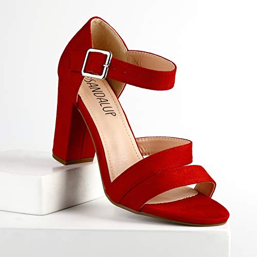 SANDALUP Women's Chunky Block High Heel Sandals with Open Toe Ankle Strap for Dress Wedding Party - Image 3