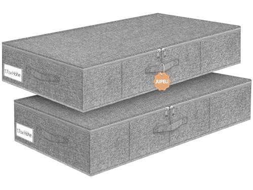 JUPELI Unterbett-Aufbewahrungsboxen, 17 cm Hoch, 2 Stück, faltbar, Grau – Ansicht 1