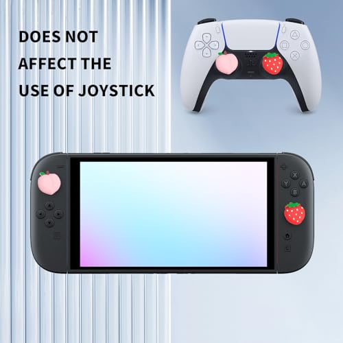 Image of PERFECTSIGHT Cute Peach Strawberry Thumb Grip Caps for Switch 2, PS5, PS4, Xbox Series X /S, Xbox One, Switch PRO Controller, 4PCS Kawaii Soft Rubber 3D Analog Thumbsticks Grips Joystick Cover