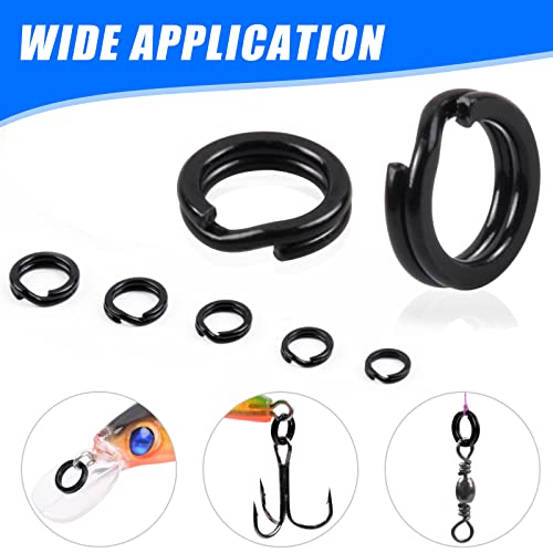 Jshanmei 200Pcs Split Rings Fishing Saltwater High Strength Stainless Steel Fishing Split Rings Hyper Flat Wire Fishing Tackle Hooks Connector For Jigging Lures Bait Black Color #TOP3