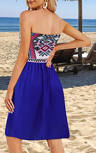 Image of Zyyfly Tube Top Dress Women Summer Beach Coverup Stretch Smocked Strapless Dress
