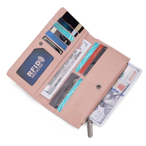 Image of Montana West Wrangler Women's Wallets Slim Bifold Credit Card Wallet Women's Wallet, Card Cases & Money Organizers Ladies Female Pink Wallets with Smooth Zippers