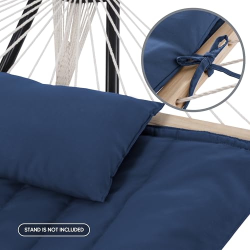 Image of SUNCREAT Hammocks Outdoor Double Hammock with Hardwood Spreader Bar, 475 lbs Capacity, Heavy Duty 15 FT Hammock with Large Soft Pillow, Dark Blue