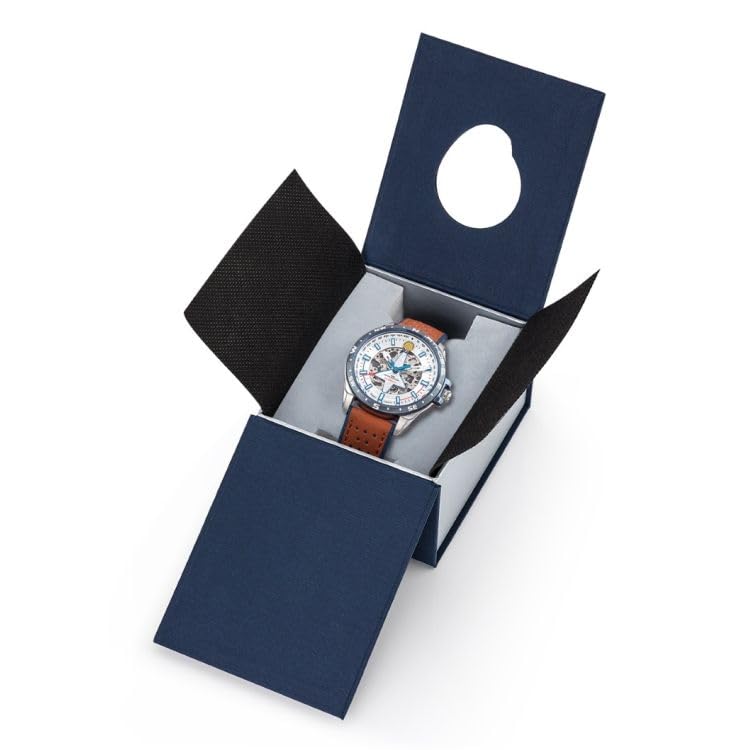 Montre Aviateur Patrouille de France - Athos 8 - Automatique Squelette - Cuir Marron et Bleu
