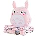 Mbswdd Almohada de Peluche de Animales 3 en 1 multifunción Totoro Almohada de Tiro de Felpa con Manta Totoro Cojín cálido para la Mano Bebé Niños Nap Blanket Anime Figura de Juguete,Rosado