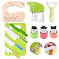 11 teiliges Kindermesser Set, Kinder Sicherheit Kochmesser Küchenmesser Set mit Gemüse Ausstechformen, Holzmesser, Schneidebrett für Kinder ab 3 Jahren Montessori Messer Kinder kochset