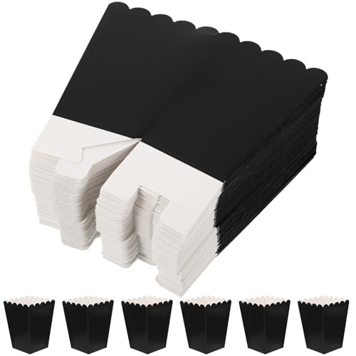 FELTECHELECTR 50 Cajas de Palomitas de Maíz Negras de Papel Antigrasa, Plegables, Tamaño Mediano, Contenedores para Dulces y Snacks en Fiestas y Eventos