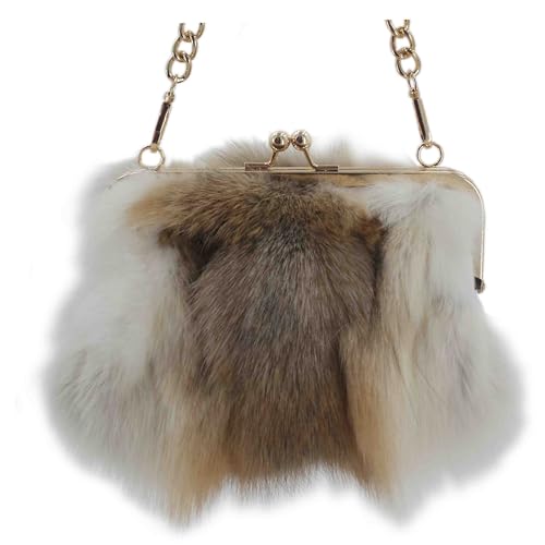 Image of Luxurious Fashion Natural Fox Fur with Hair Handbag for Women and Ladies
