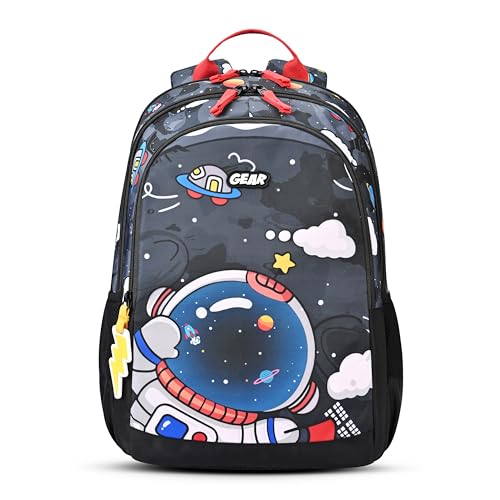 Image of Gear Astro Kid 15 inch /20L Small Water Resistant School Bag | Casual Backpack | Daypack | Travel Backpack | Kids Bag for Boys /Girls (Black - Red)