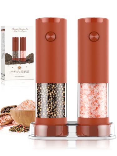 Image of Electric Salt and Pepper Grinder Set Automatic Battery Pepper Mill Shakers Adjustable Coarseness Upgraded Larger Capacity with Led Home and Kitchen Appliances(Wine Red)