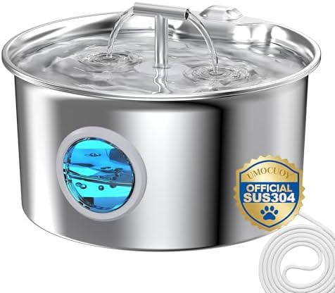 Cat Water Fountain Stainless Steel: 2.6L Cat Fountain — shown in a real home setting for scale