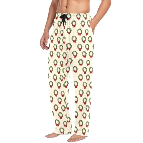 Mens Cotton Pajama Pants Sleep Lounge Pj Bottoms Sleepwear with Pockets Drawstring S Leaf Circle Bow4