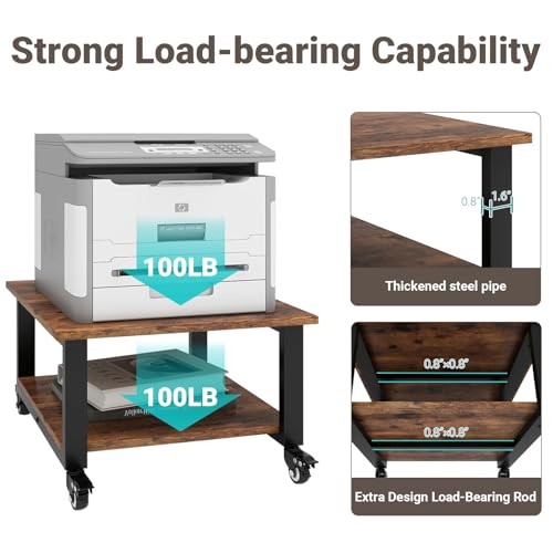 Image of Natwind 2 Tier Laser Printer Stand,20''x20'' Under Desk Printer Cart, Retro