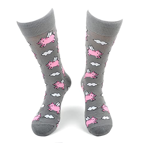 Urban Peacock Men's Novelty Fun Crew Socks for Dress or Casual - Multiple Patterns Available! (When Pigs Fly - Grey, 1 Pair)