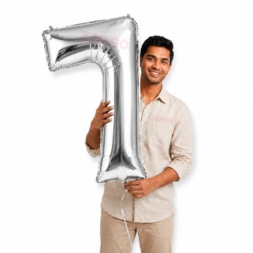 Image of Balloonistics Silver 40-Inch Foil Number 7 Balloon - Helium or Air Fill for 7th Birthday, Anniversary, Party Decoration, Photo Booth Backdrop, Cake Table Decor