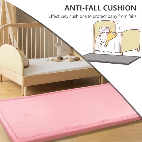 Image of 2 inch Thick Play Mat for Babies Toddlers,Extra Safety Anti-Fall Cushion Mat, Non-Slip Water-Repellent Coral Velvet,28 inchx72 inch Bedside Rug for Kids Room (Pink)