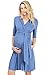 LaClef Women's Front Tie Nursing Friendly Baby Shower Maternity Wrap Dress (Medium, Denim Blue)