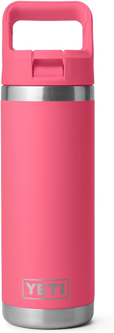 YETI Rambler 18 oz Bottle, Vacuum Insulated, Stainless Steel with Color Matching Straw Cap, Tropical Pink - Image 3