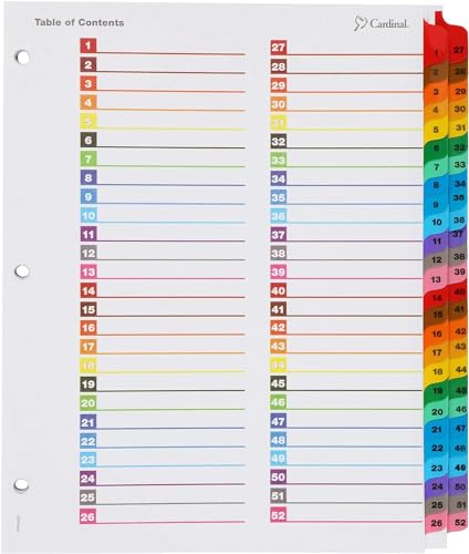Image of Cardinal 60990 OneStep Printable Table of Contents /Dividers, 52-Tab, 11 x 8 1 /2, Multicolor