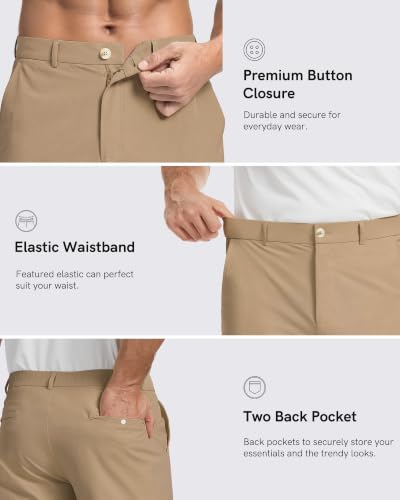 Ntrlv Men's Golf Shorts 7" Stretch Elastic Waist Casual Work Dress Shorts Quick Dry Flat Front Summer Shorts with 5 Pockets, DarkKhaki-XXL — view 4