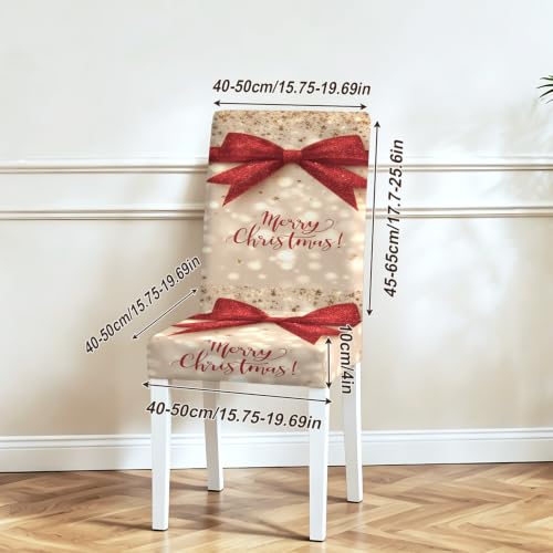 Image of Merry Christmas Dining Chair Covers Set of 4, Red Bow Slipcovers