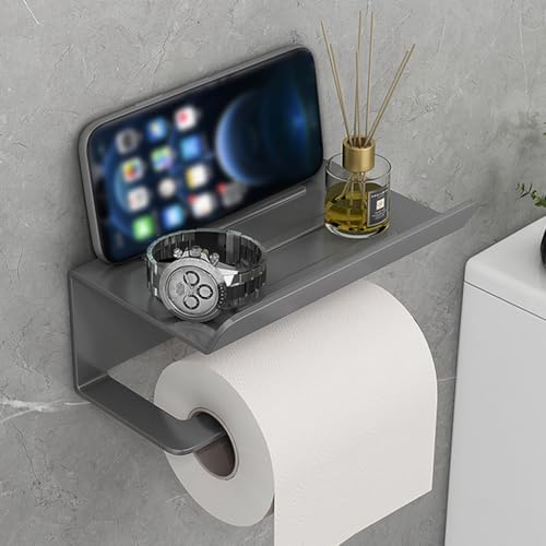 Image of HASTHIP Stainless Steel Toilet Paper Roll Holder with Mobile Stand - Tissue Holder for Bathroom No Drilling Rustproof Wall Mounted Storage Rack Bathroom Accessories for Washroom - Black