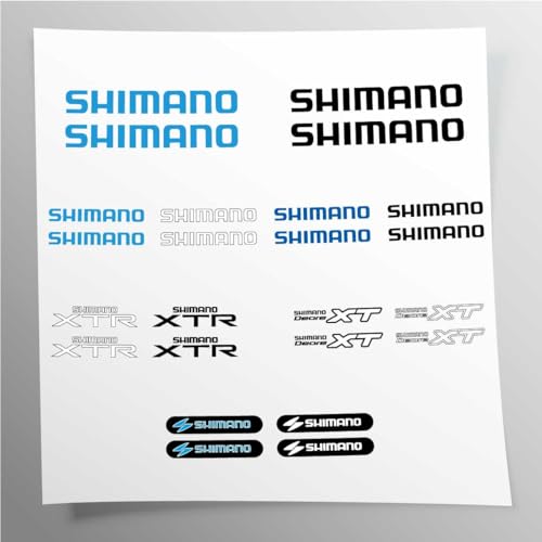 Aufkleber-Set kompatibel mit Shimano Rahmen MTB Mountainbike und Helm | Basis Vinyl transparent EINFACH ANZUBRINGEN UV-Druck | Stickersland®