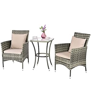 GIANTEX Balkonmöbel Set Rattan 3-teilig mit Kissen