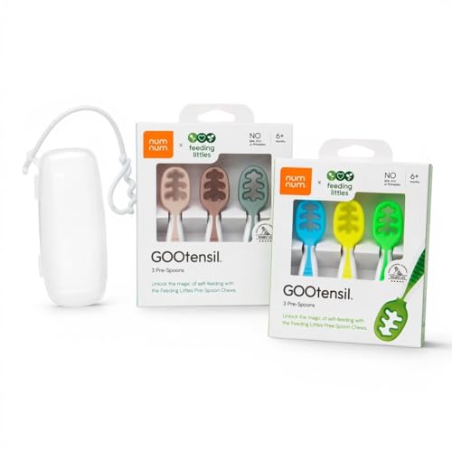 NumNum Baby Spoons Set Feeding Littles x Silicone Pre-Spoon GOOtensils for Baby Led Weaning Self-Feeding & Teething First Stage Toddler Utensils for Ages 6+ Months 6-Pack BPA-Free (Neutral/Neon)