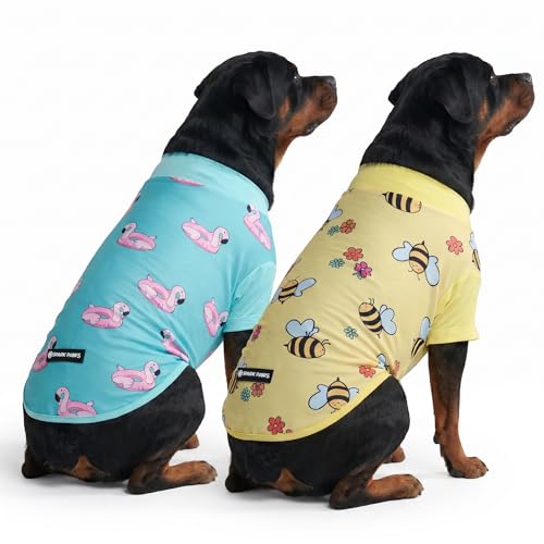 Spark Paws Sunblock Dog T-Shirt SPF30 Protection Lightweight Breathable Quick Dry for Dogs with Sensitive Skin - Bees & Flamingo (Set of 2) - Size 4XL