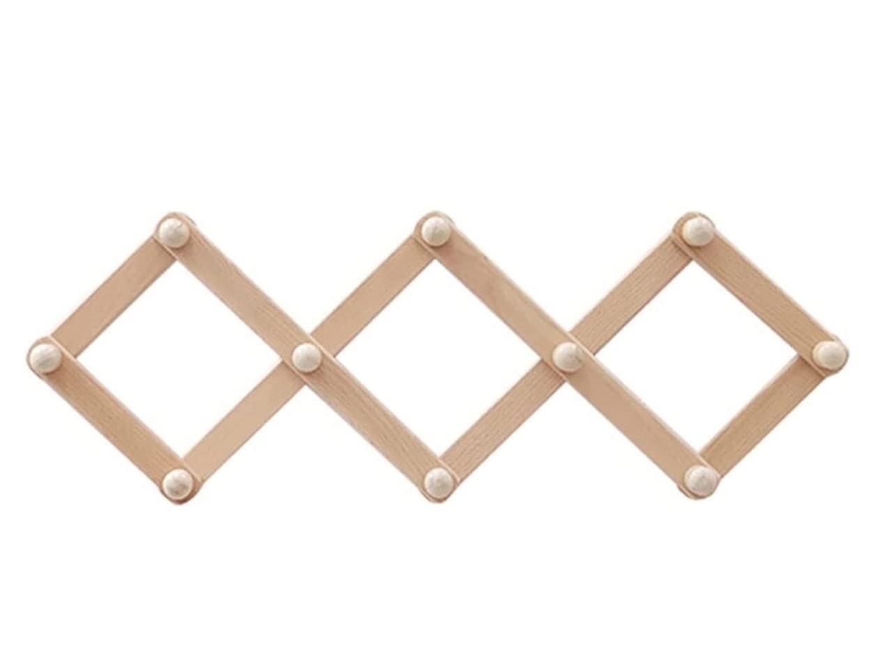 Porte manteau mural accordéon en bois naturel extensible à patères