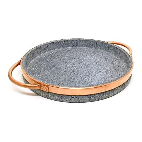 Cookstone 12" deep dish pizza pan with copper handles | Handcrafted from a slab of pure soapstone | Unique, durable and eco-friendly | Non-toxic and Non-stick Cover