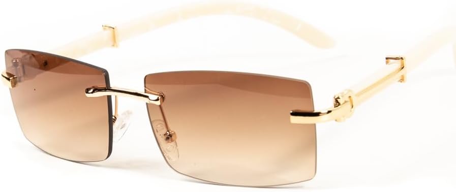 Street Knitted Rimless Brown Tint Rectangular Luxury Buffs Frameless Men's Square 90’s Vintage Retro Shades OG Hip Hop Sunglasses - Image 2