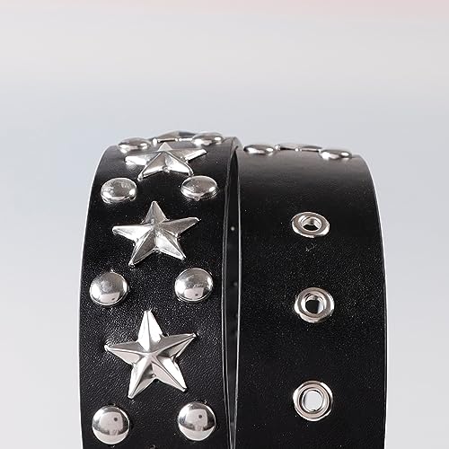 Womens Studded Leather Belt with Detachable Chain Punk Belt Chain Grommet Waist Belts for Jeans Pants4