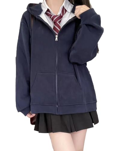 [KALAOK] オーバーサイズ パーカー レディース ゆったり 学生 高校生 レディース スウェット 長袖 プルオーバー navy - KALAOK - 商品画像