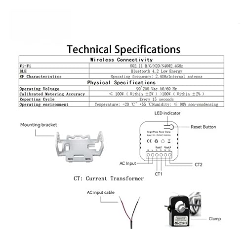 Disjoncteur compteur d'énergie bilatéral connecté Tuya double pince CT 300A - 5