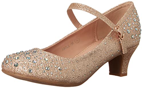 TRENDSUP Kids Sparkling Mary Jane Rhinestone Glitter Formal Dress Low Heel Pumps