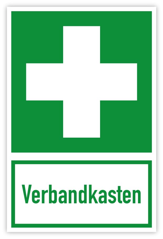 Aufkleber Rettungszeichen „Erste Hilfe“ Hinweis Symbol Folie nach ISO 7010 (E003) (E013) | Variante wählbar Made in Germany, Größen Name: Verbandkasten | 10x15cm