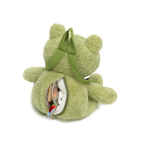 Image of Bycobecy Cute Frog Stuffed Animals Backpack for Women, Kawaii Frog Plush Backpack Fluffy Bag Novelty Purse with adjustable Strap (Green)