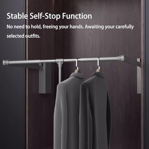 Adjustable Pull Down Closet Rod Organizer, Side-Mounted Wardrobe Lift Rail, Soft Close Garment Rack, 44 lbs Capacity, Space-Saving Storage Solution for Easy Access