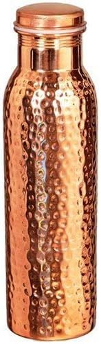 Pure Copper Water Bottle 32oz, Joint-Free Leakproof Travel Bottle, Ayurvedic Health Benefits, Hammered Design, Reusable Eco-Friendly Metal Drink Bottle for Home, Office & Gym