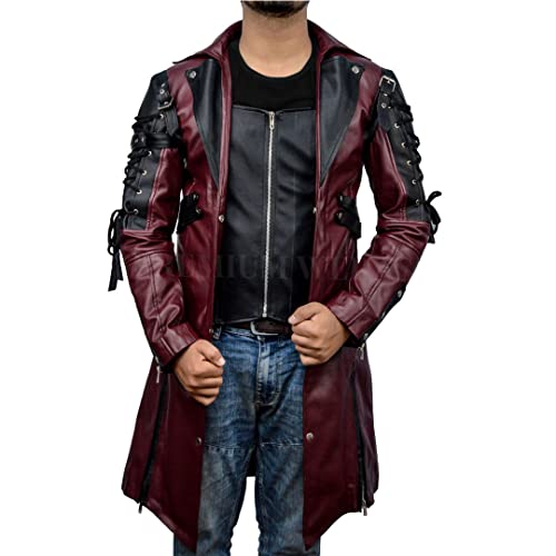 Steampunk Leather Jacket-Steampunk Gothic men Leather Maroon & Black coat Jacket