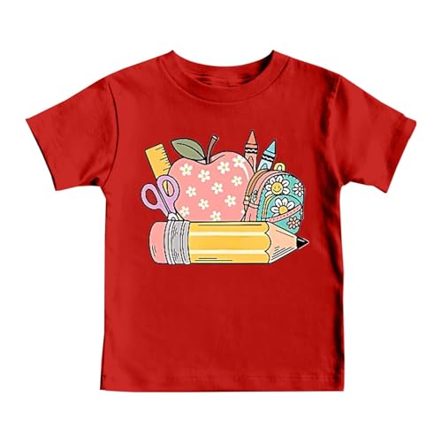Camiseta Manga Corta Niño Top Deportivo - Camisetas gráficas para niños de Regreso a Clases cómodas Camisetas para niños Camisa Informal Suave para niños y diseño Moderno (Red 6-7 Years)