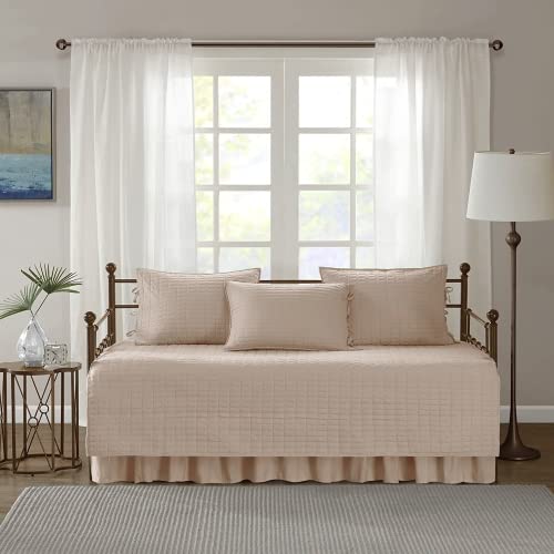 Image of Comfort Spaces Daybed Cover - Luxe Double Sided-Quilting, All Season Cozy Bedding with Bedskirt, Matching Shams, Kienna Blush 75 inchx39 inch 5 Piece