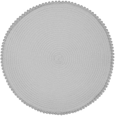 GBS Round Braided Placemats Set Of 4 For Dining Table - Circle Waterproof Washable Table Mats - Non Slip Heat Resistant Vinyl Wipeable Place Mats - 4 Pcs 15 Inches Tableware Essentials - (Grey)