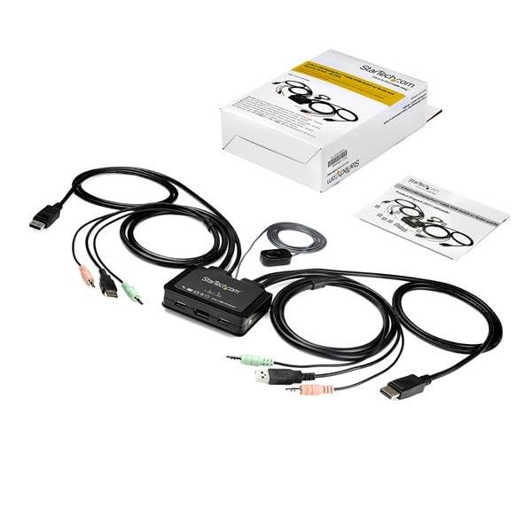 Image of StarTech 2-Port DisplayPort KVM, 4K 60Hz DP 1.2, USB Powered, 4ft Cables