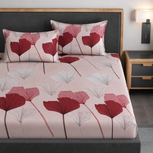 Image of Premium Heavy Cotton Elastic Fitted Bedsheets with 2 King Size Pillow Covers || Double Bed with All Around Elastic 350 TC || 60 x 78 x 8 Inch Queen Size Fitted || :- Rose Gold