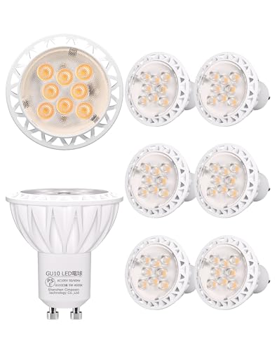 GOHDLAMP GU10口金 LED電球 調光器対応 50W形ハロゲン相当 5W LEDスポットライト 500lm 広角 高輝度 省エネ 密閉器具対応 間接照明 天井照明 商業照明 看板 キッチン 台所 リビング ダイニング 脱衣所 寝室 廊下 玄関照明用 6個セット (温白色, 6個セット)